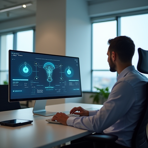 Yapay zeka arayüzü kullanarak iş yapan bir işletme sahibi