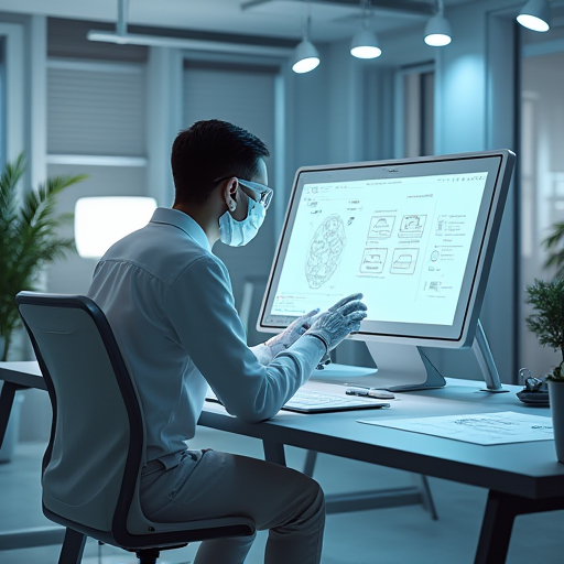 Yapay zeka destekli tasarım araçları kullanan modern bir grafik tasarımcısı