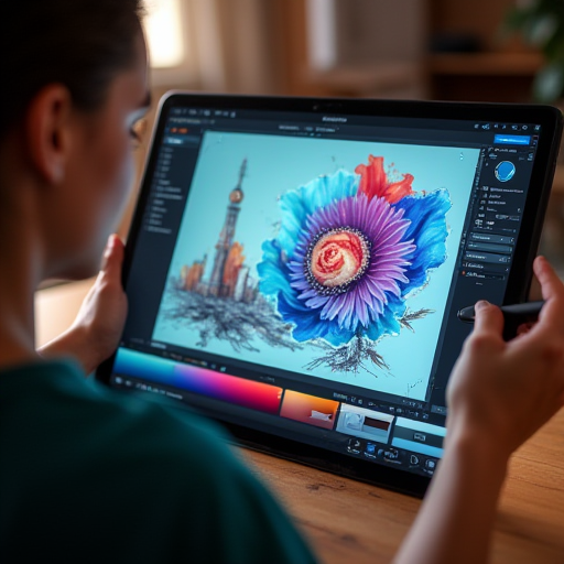 Bir kişi dijital tablet kullanarak görsel sanat oluşturuyor